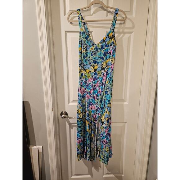 ZARA Floral Midi Sundress Medium Blue Yellow‎ Sleeveless A-Line Smocked Summer - Picture 3 of 7
